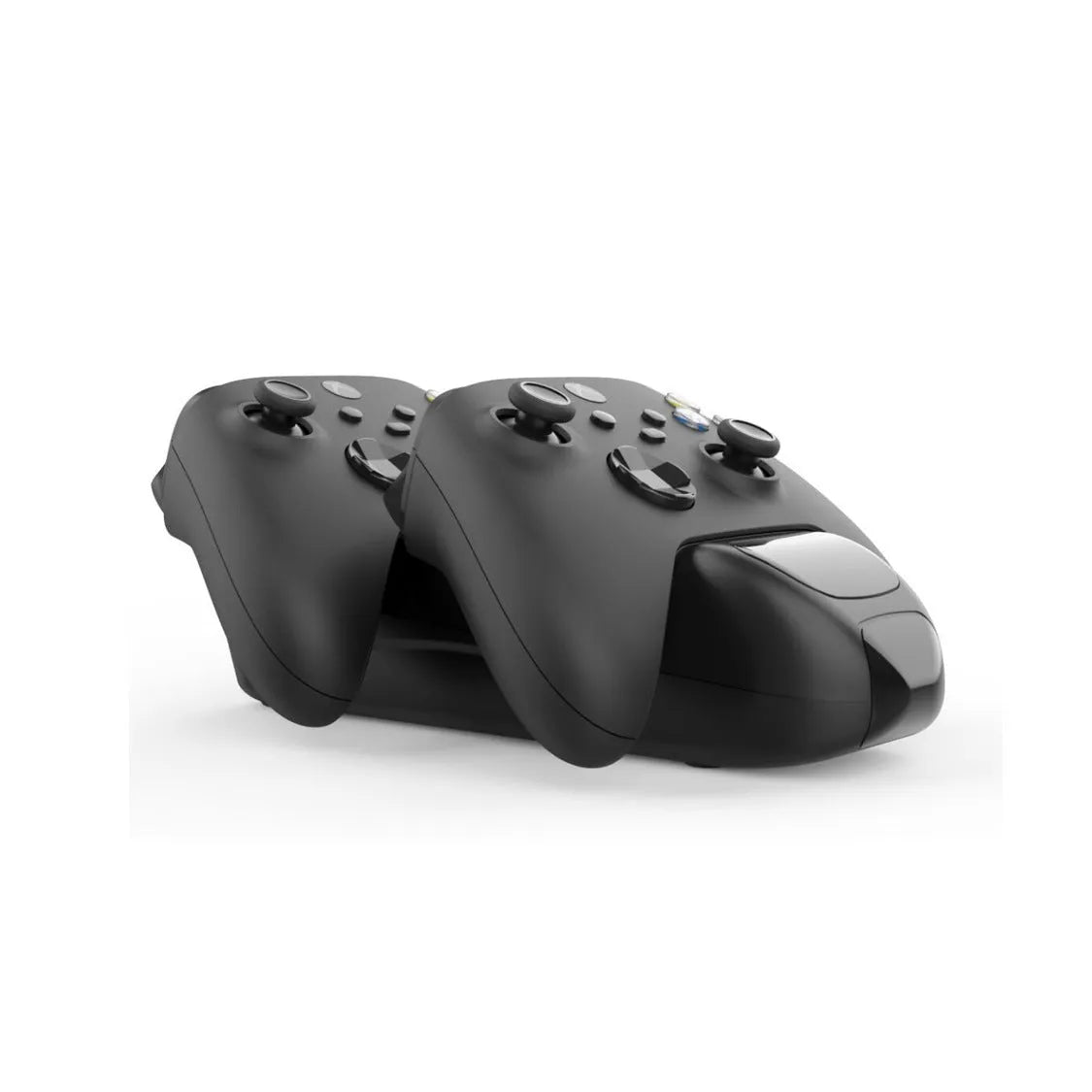 Black Xbox Series X dual controller wireless charging station with LED lights and two battery packs