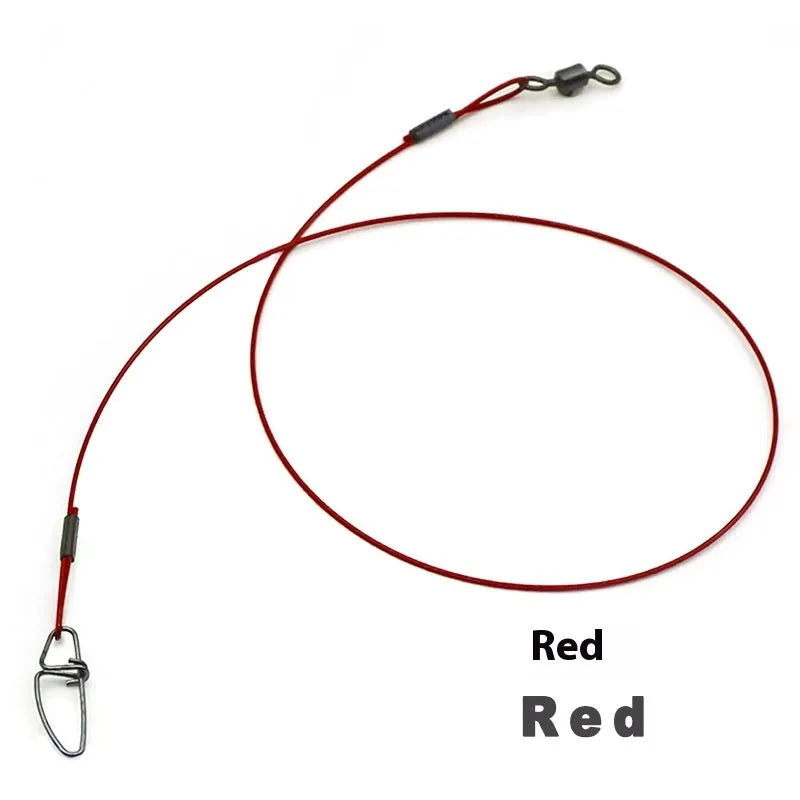 Set of 10 green steel wire double buckle fishing bite leaders showing 54cm length