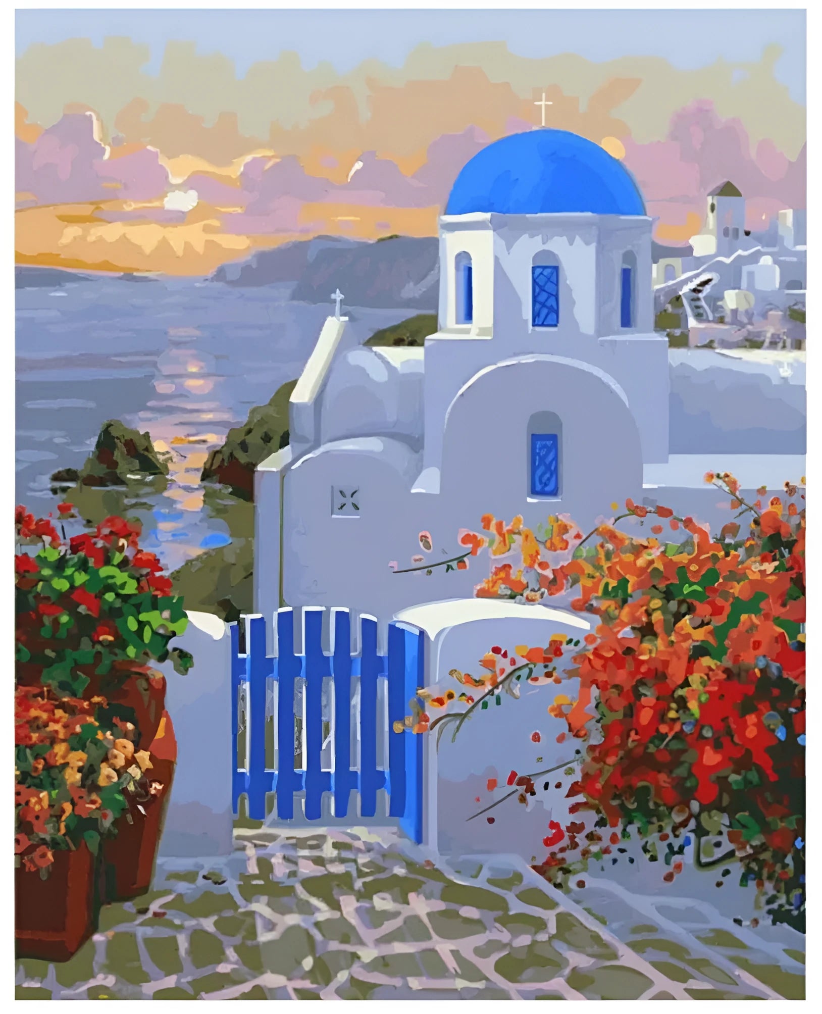 DIY sea view villa oil painting kit with blue acrylic paints on 40x50cm linen canvas