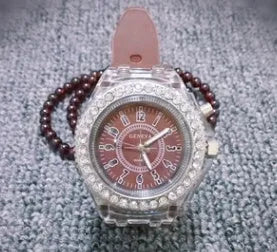Women's LED luminous watch with 43mm round dial and silicone bracelet in multiple colours