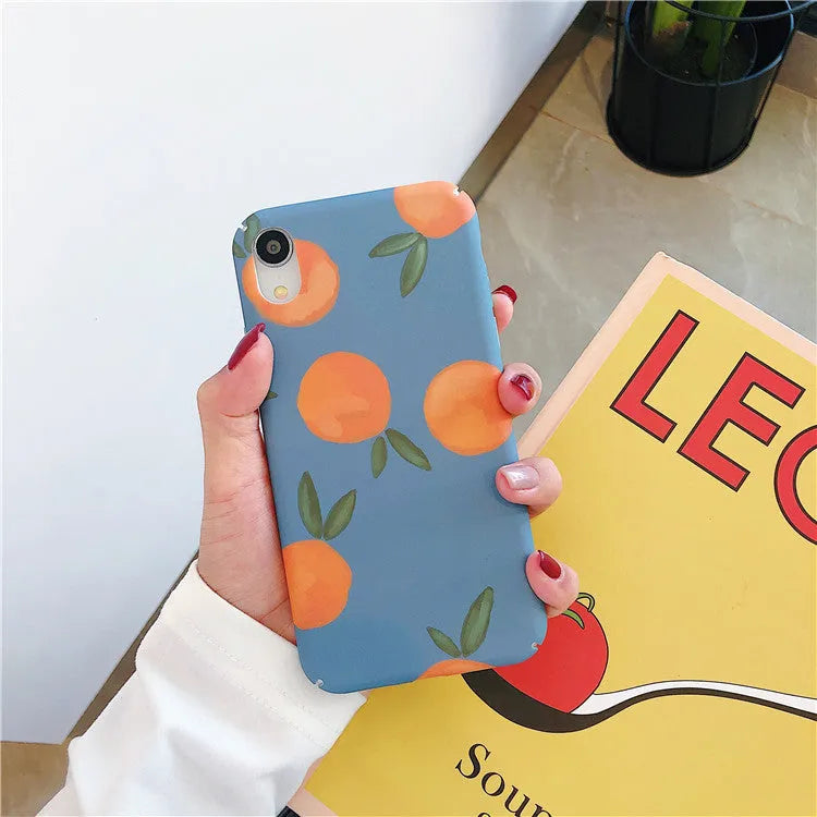 Orange retro plastic iPhone case with blue water pattern background design