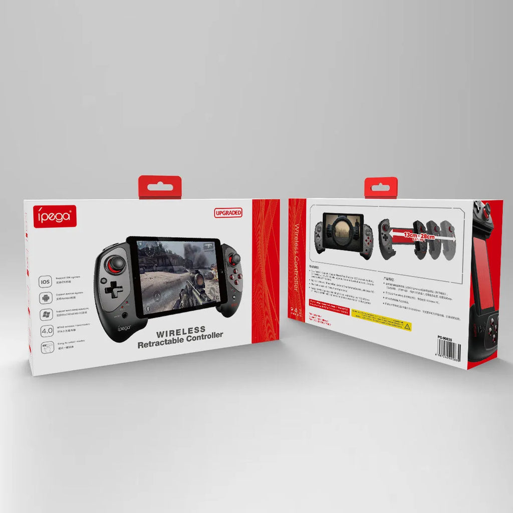 Red telescopic gamepad controller with USB cable for Android, iOS, and PC gaming