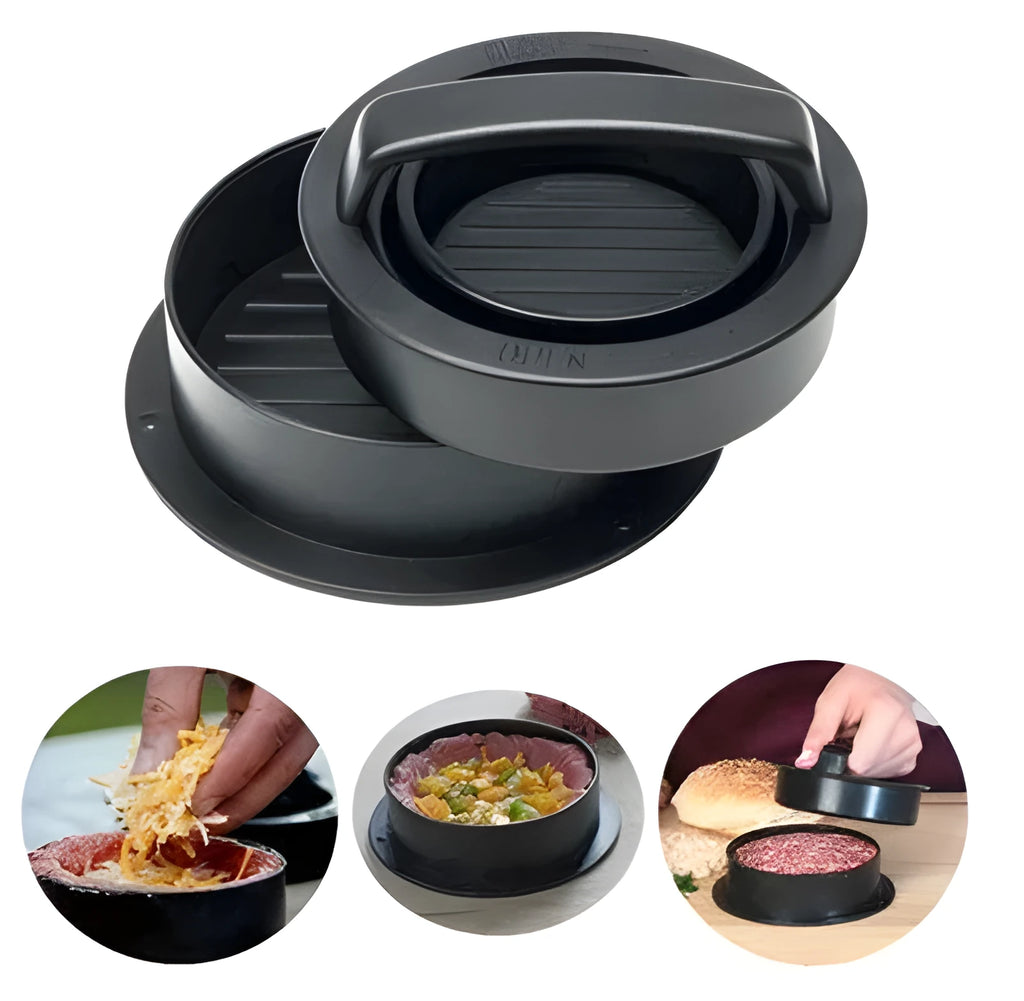 Combined meat press 12.5cm x 12.5cm x 6cm food grade ABS with non-stick coating and removable mould base
