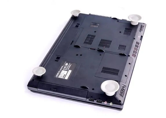 Grey plastic laptop cooling pad stand with large and small non-slip pads