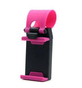 Black steering wheel phone holder mounted showing elastic clip and silicone phone padding