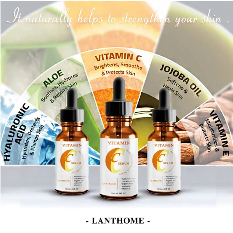 10ml bottle of vitamin C and hyaluronic acid facial serum for skin brightening