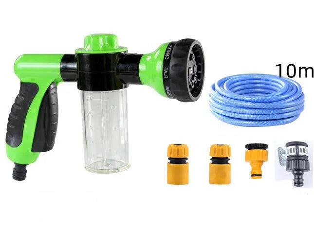 Green high-pressure foam spray gun for car washing with adjustable nozzle and multiple spray patterns