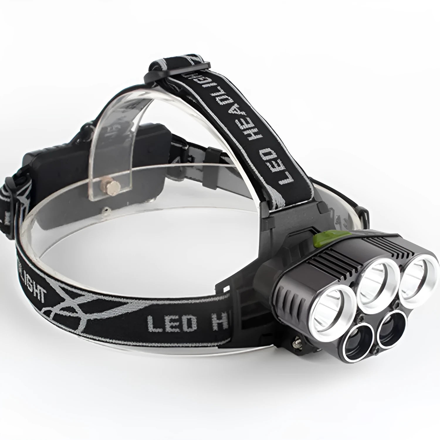 Black LED headlamp with long-range beam capability up to 500 metres and waterproof casing