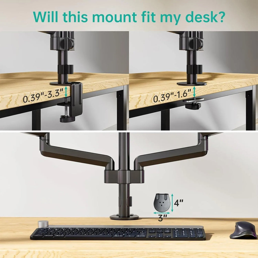 Black three-arm gas spring monitor mounting arm for 13-27 inch computer screens