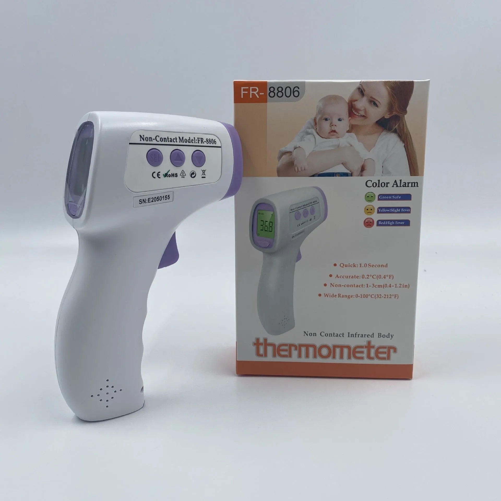 White digital thermometer with LED display for non-contact temperature measurement