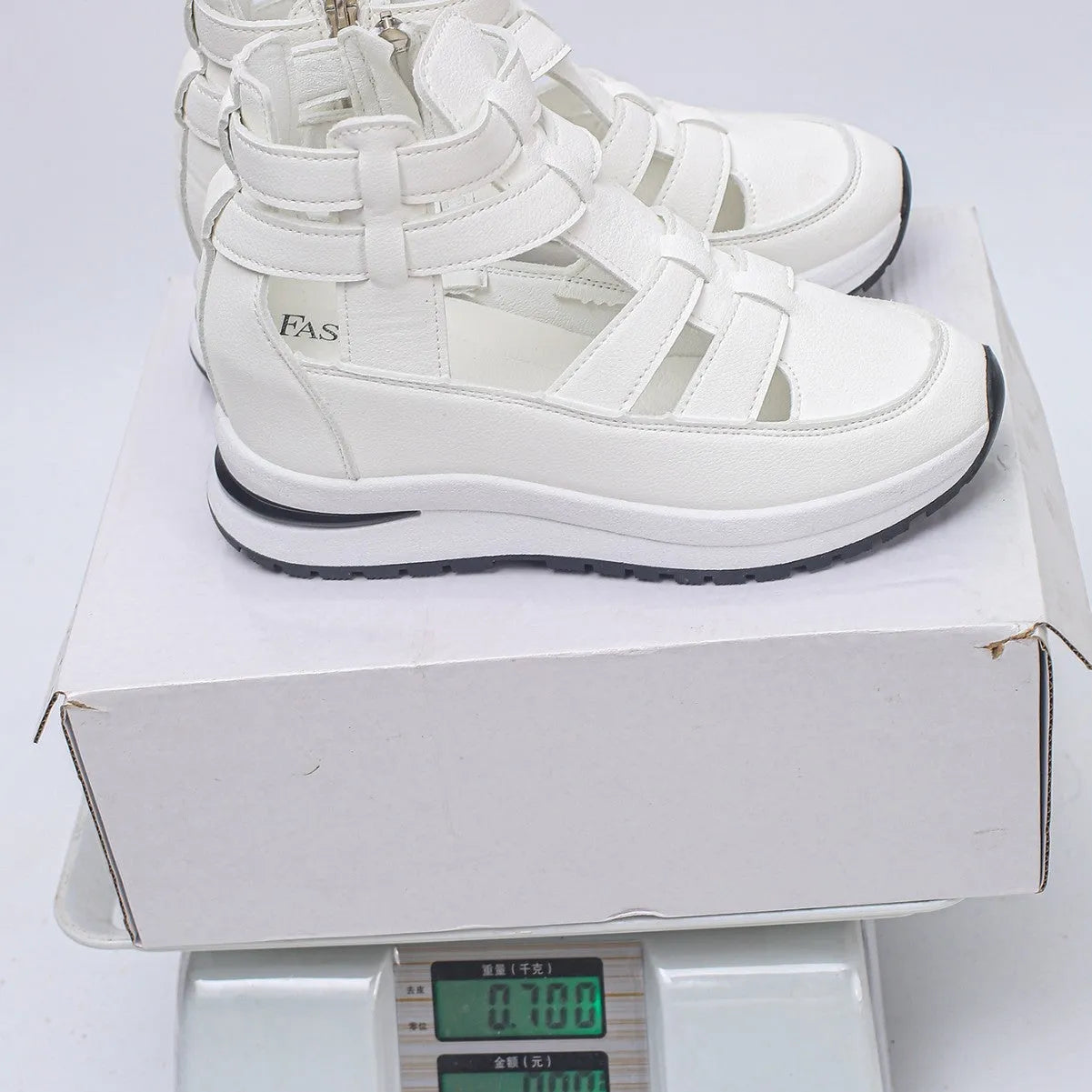 Women's black close-toed hollow-out platform sandals with Velcro strap