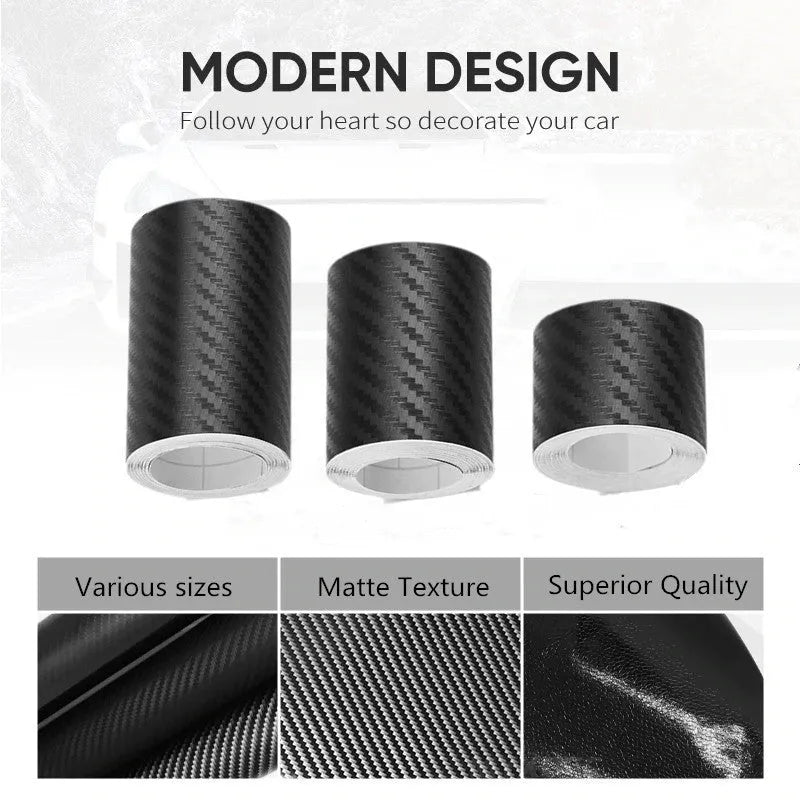 Roll of matte black 3D carbon fibre adhesive protection film for car door sills and bumpers.