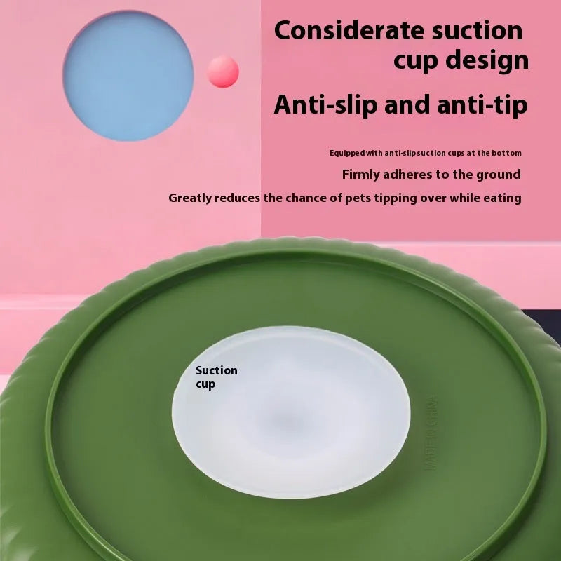 Pet slow feeder bowl with rotating game board and silicone lick pad in selected colour