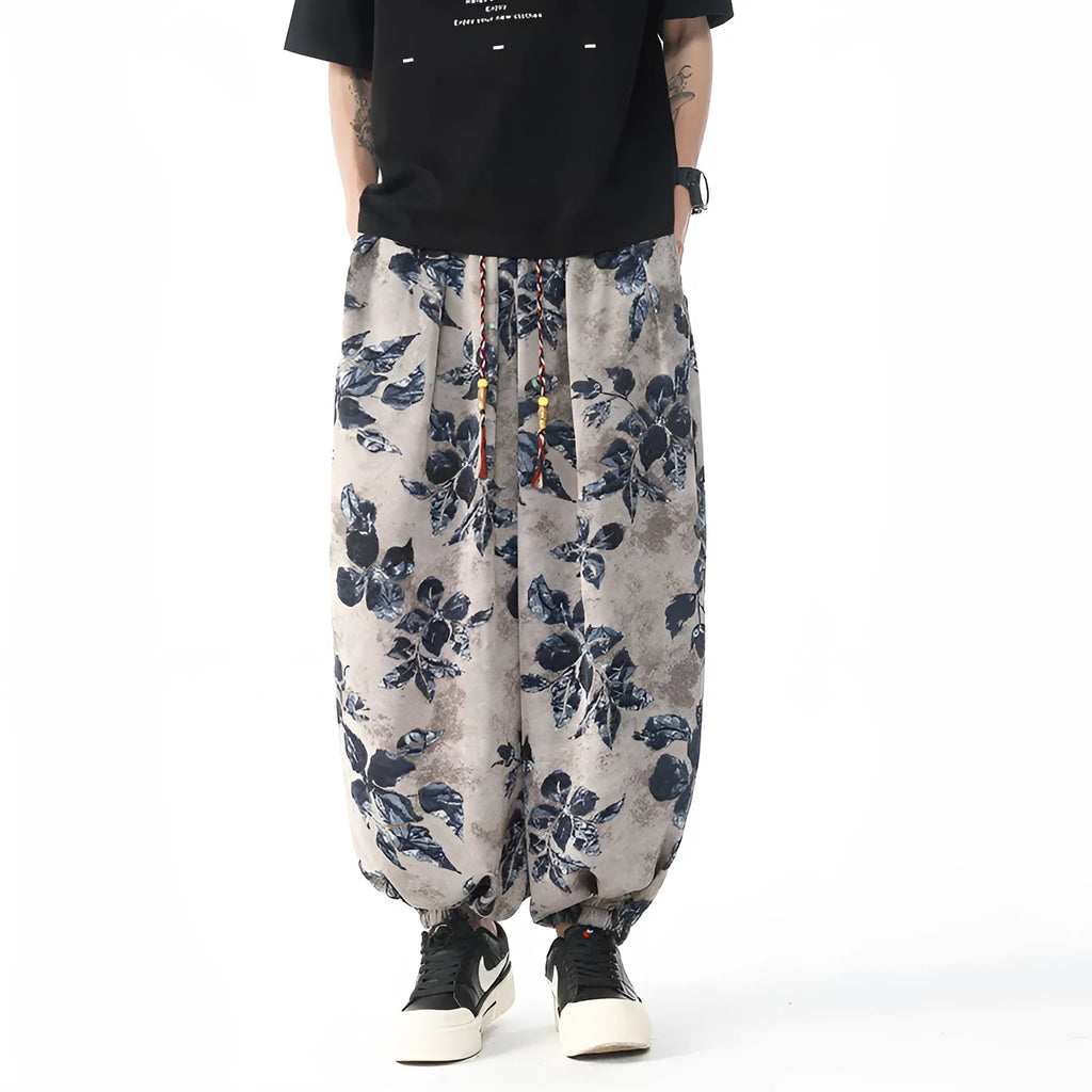 Plus size men's loose casual pants in ice blue polyester, mid waist, sizes M to 5XL
