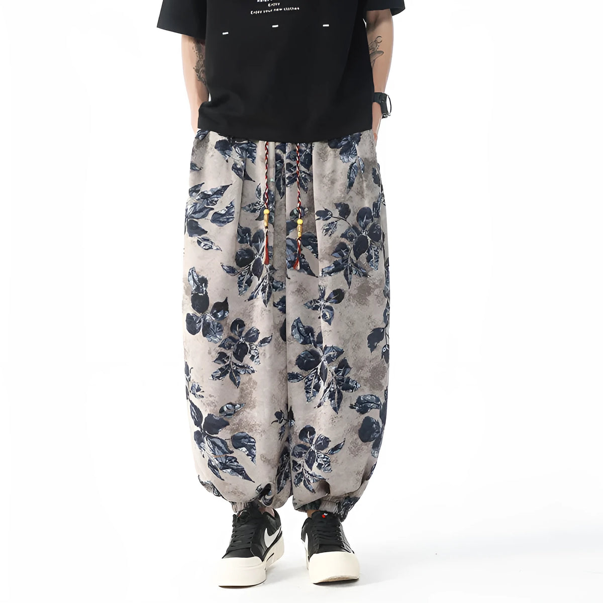 Plus size men's loose casual pants in ice blue polyester, mid waist, sizes M to 5XL