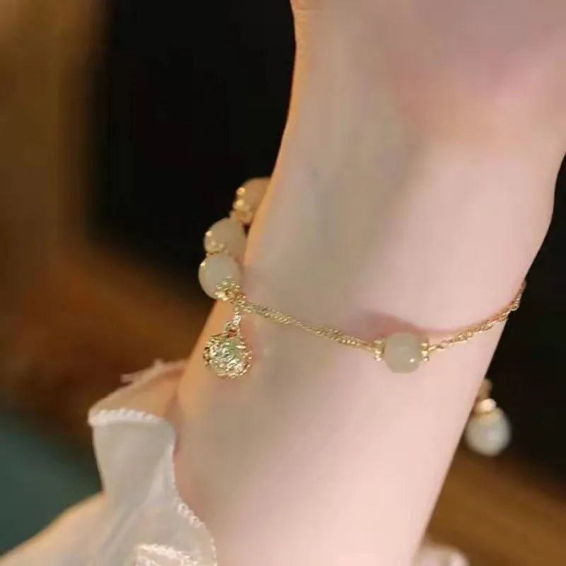 Chinese style bamboo leaf glass bracelet for women with manual craftsmanship