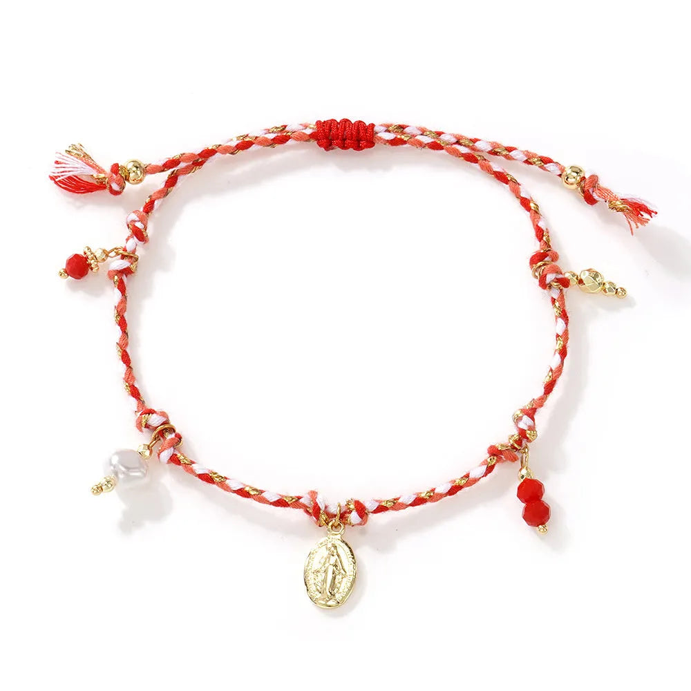 Hand-woven colourful braided rope bracelet with an adjustable carrying strap for women.