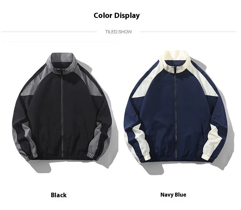 Men's casual jacket with contrast stitching in polyester fabric for spring and autumn outdoor wear