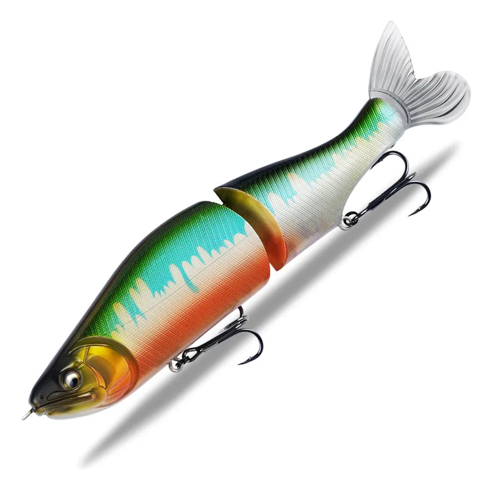 185mm plastic swimming fishing lure for bass on a blue background.