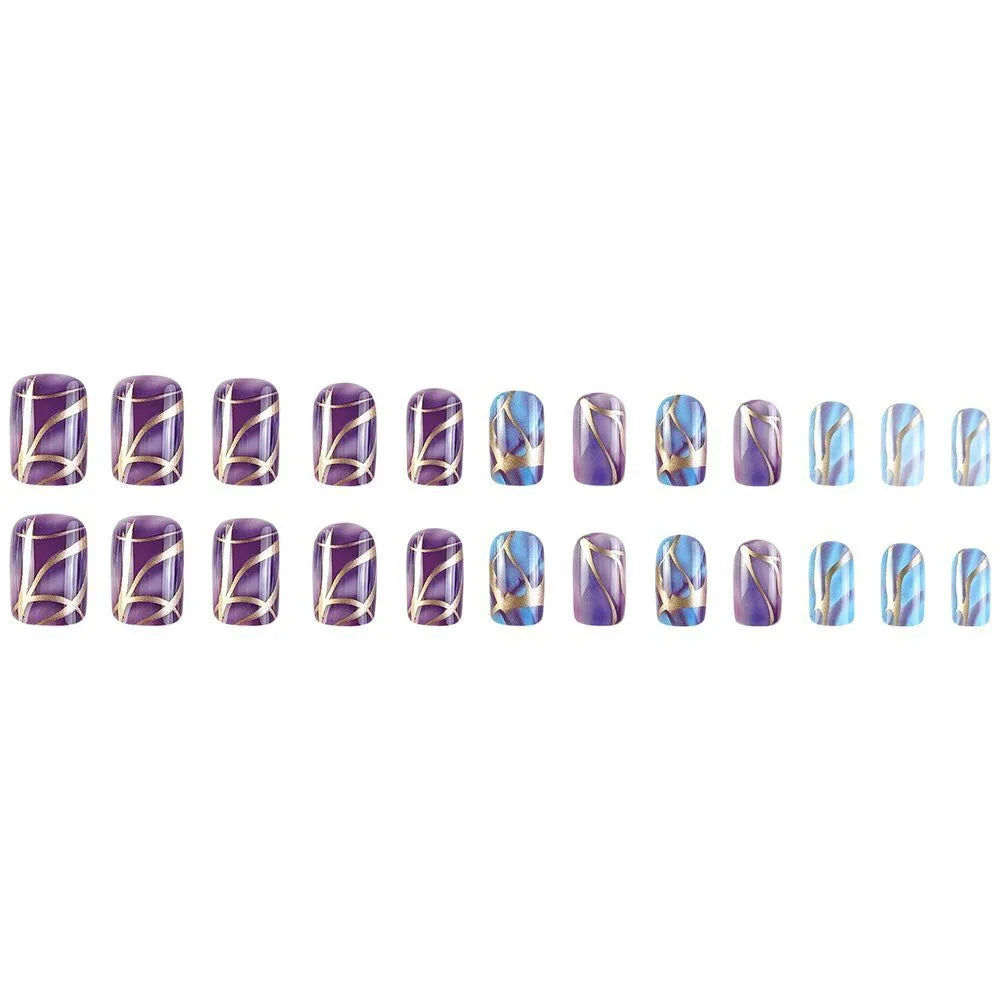 Purple striped nail stickers with European and American style design in medium length