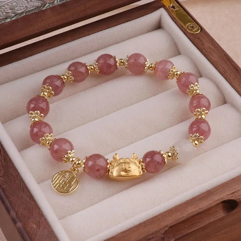 Floral glazed zodiac animal bracelet for women with coloured glass beads in red, pink, and white pearl colour variations