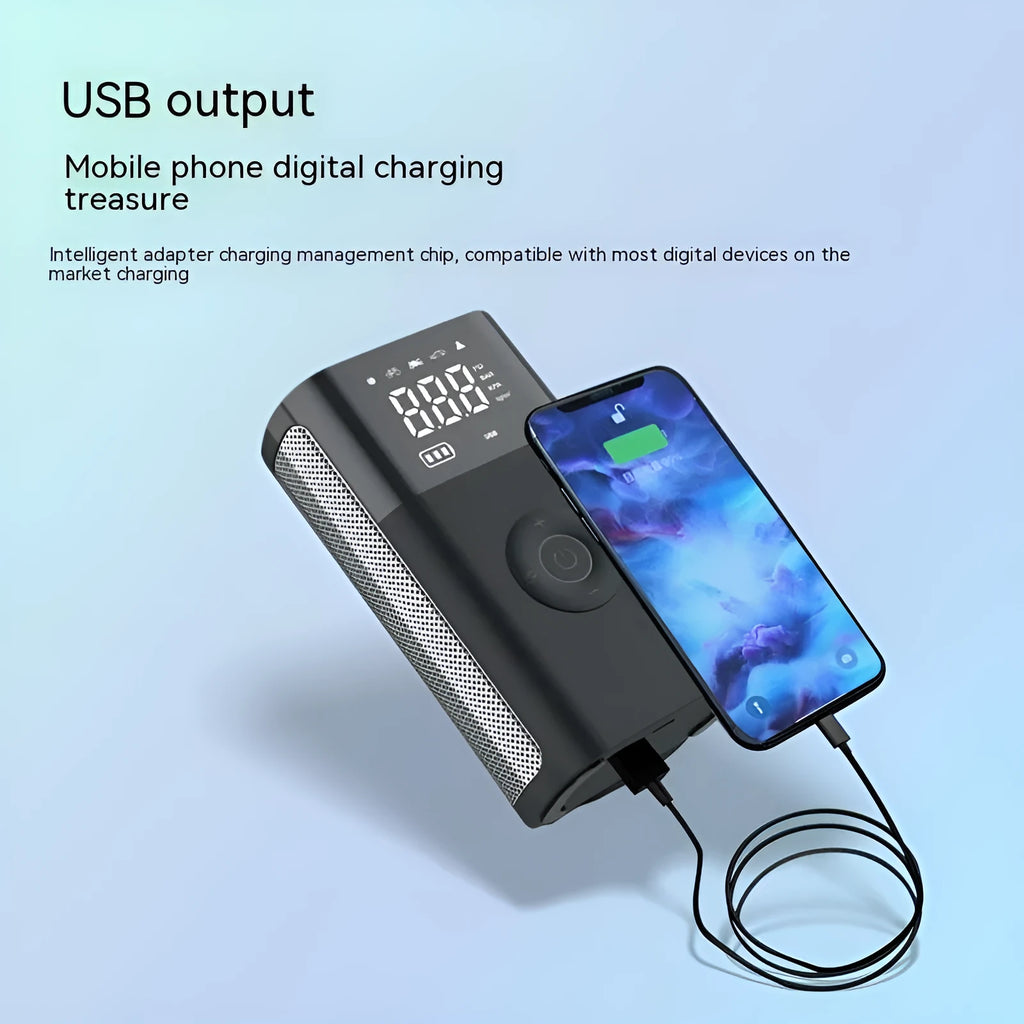 Wireless digital tyre inflator with LCD display showing pressure reading