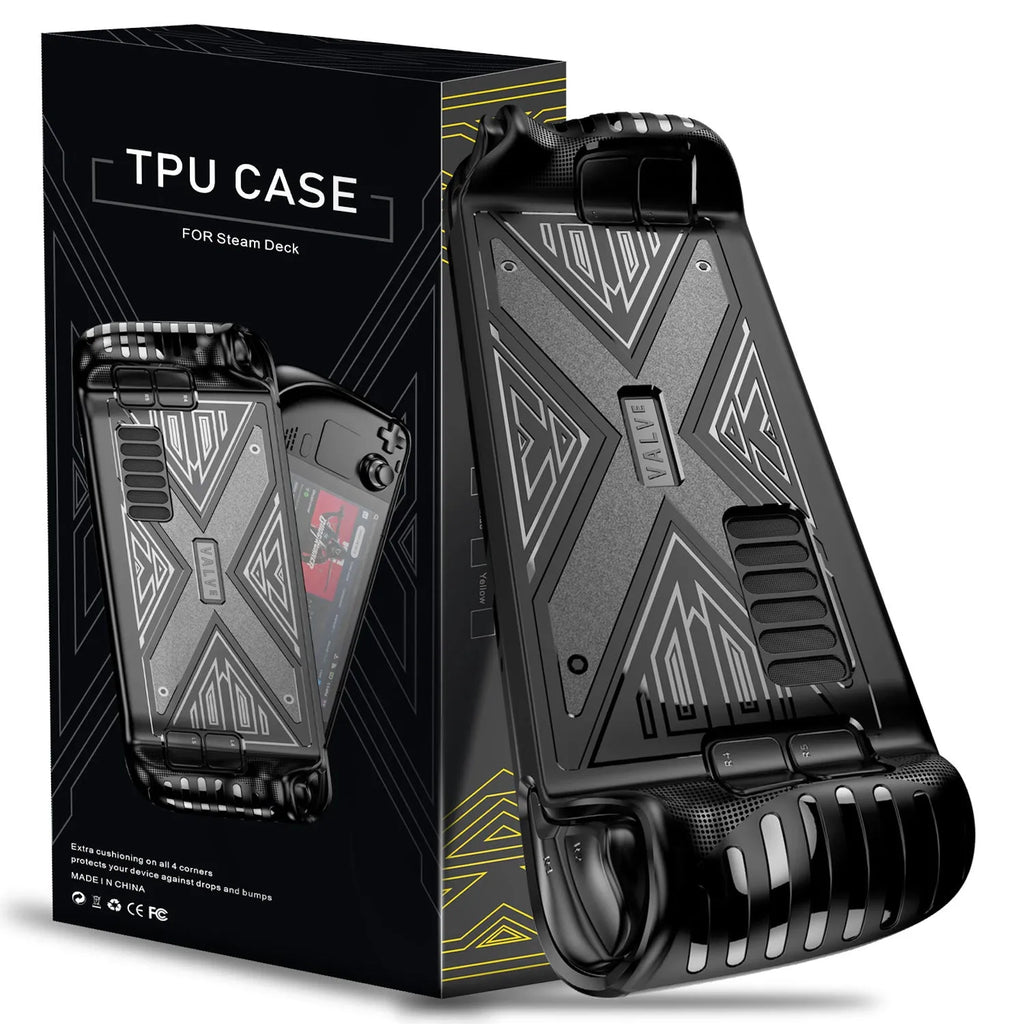 Soft black TPU silicone protective case for a Steam Deck handheld gaming console