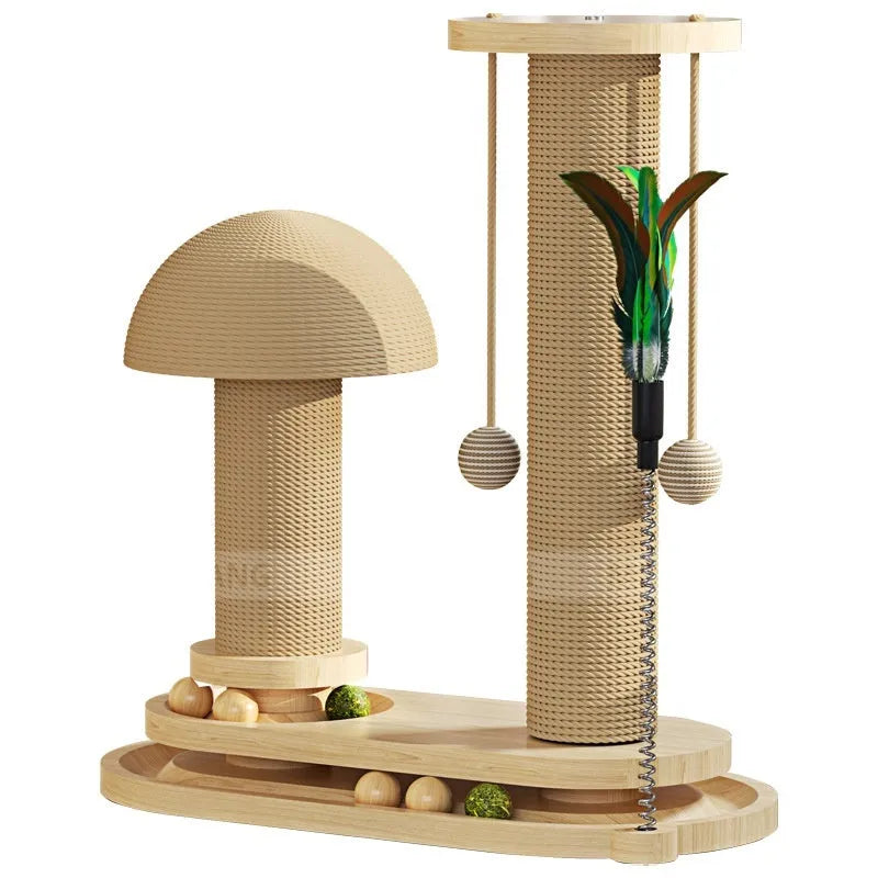 Solid wood cat scratching post climbing frame with interactive turntable in various style options