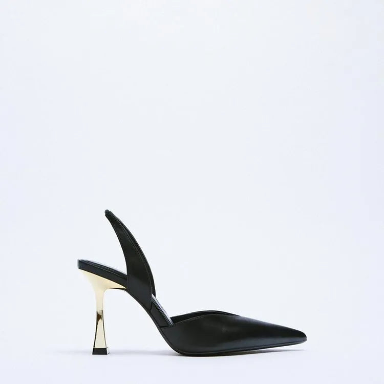 Women's pointed toe patent leather high heels in apricot colour with shallow mouth design