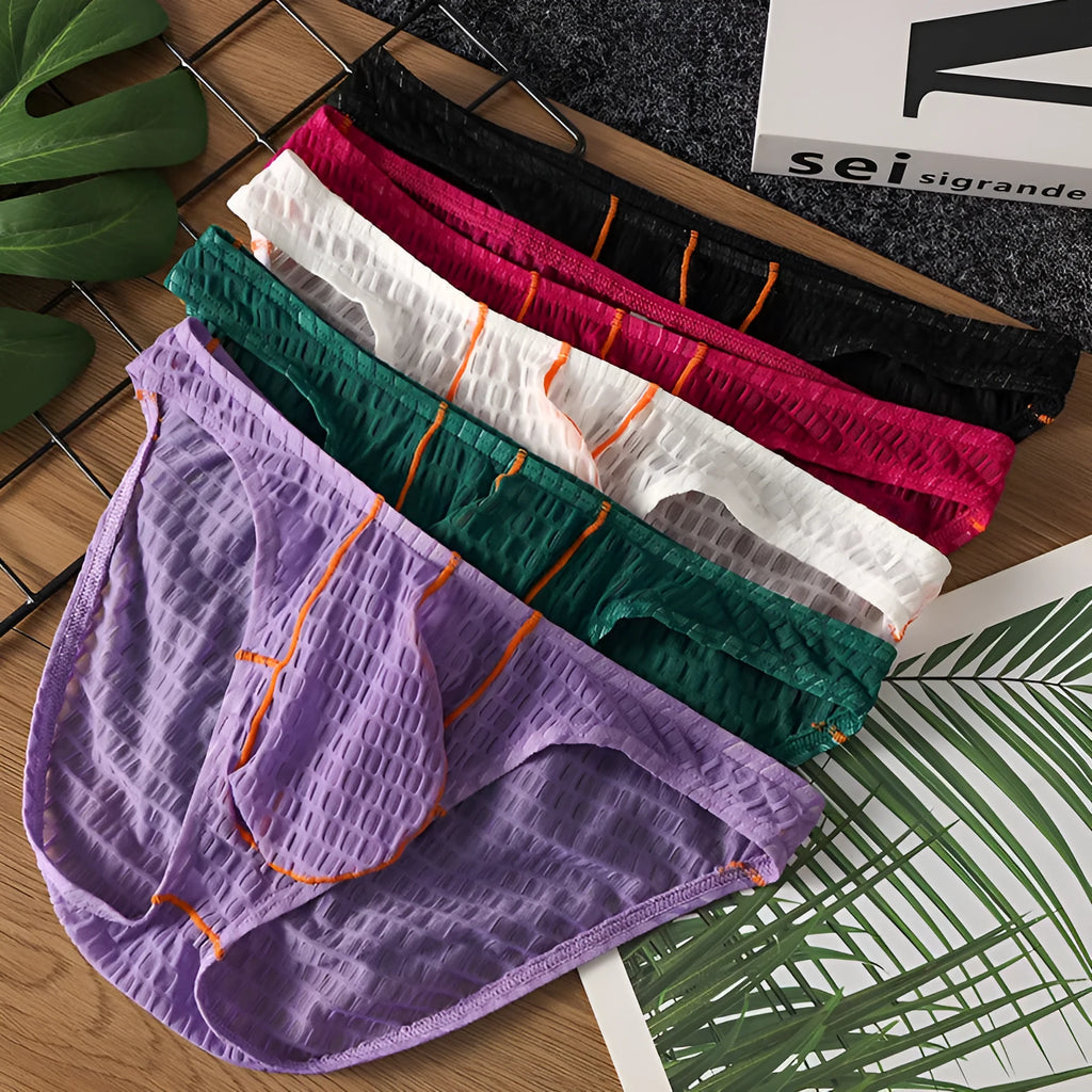 Men's ice silk lace low-waist briefs for sports in solid colours with Asian sizing