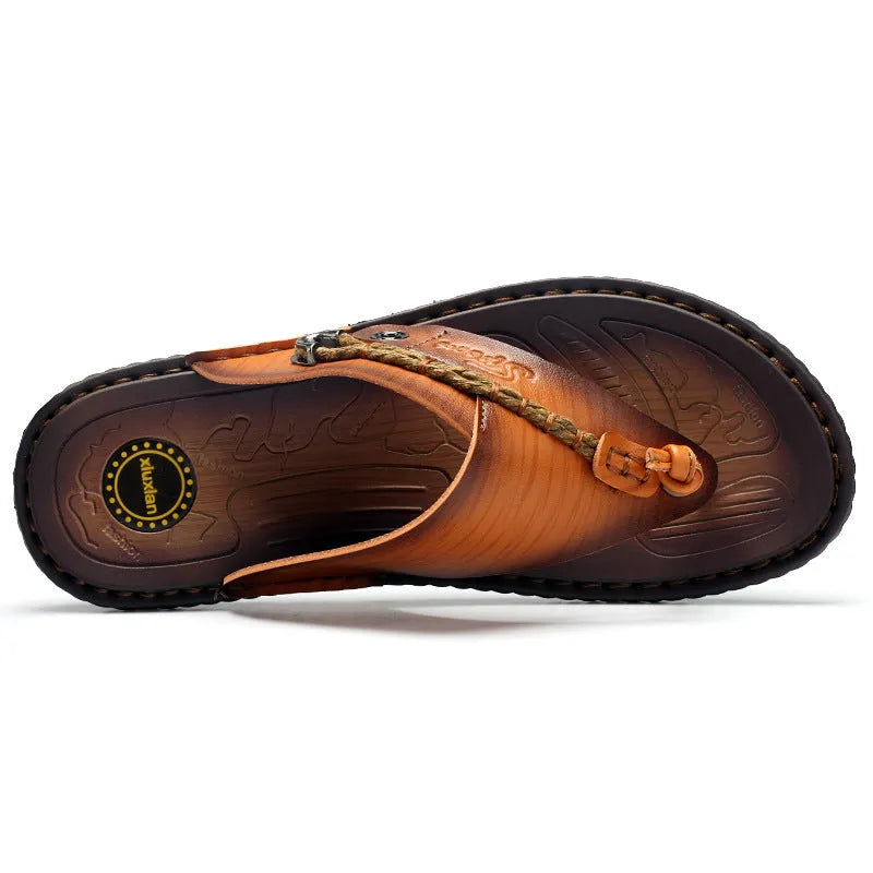 Plus size dark blue herringbone pattern outdoor slippers with rubber sole for men