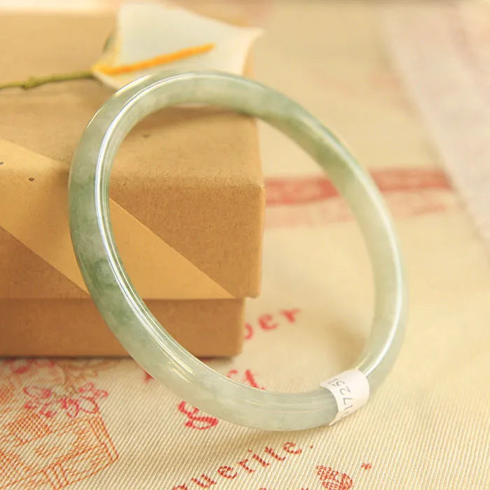 Green jade waxy geometric bracelet with 10mm width and Chinese style design