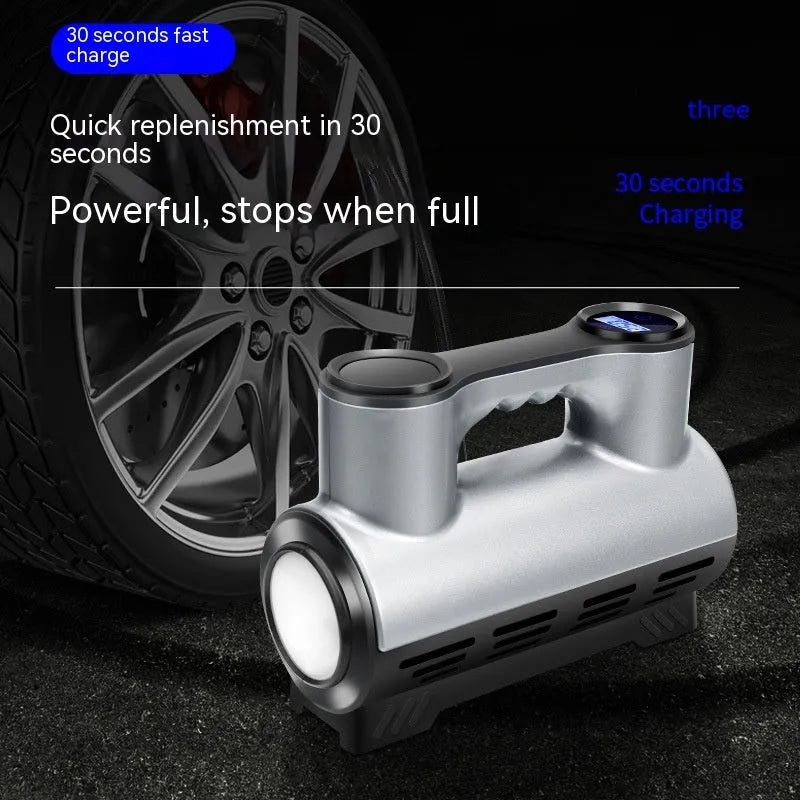 12V portable car air pump with digital display, ABS body, and multiple air nozzles for tyres