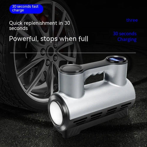 12V portable car air pump with digital display, ABS body, and multiple air nozzles for tyres