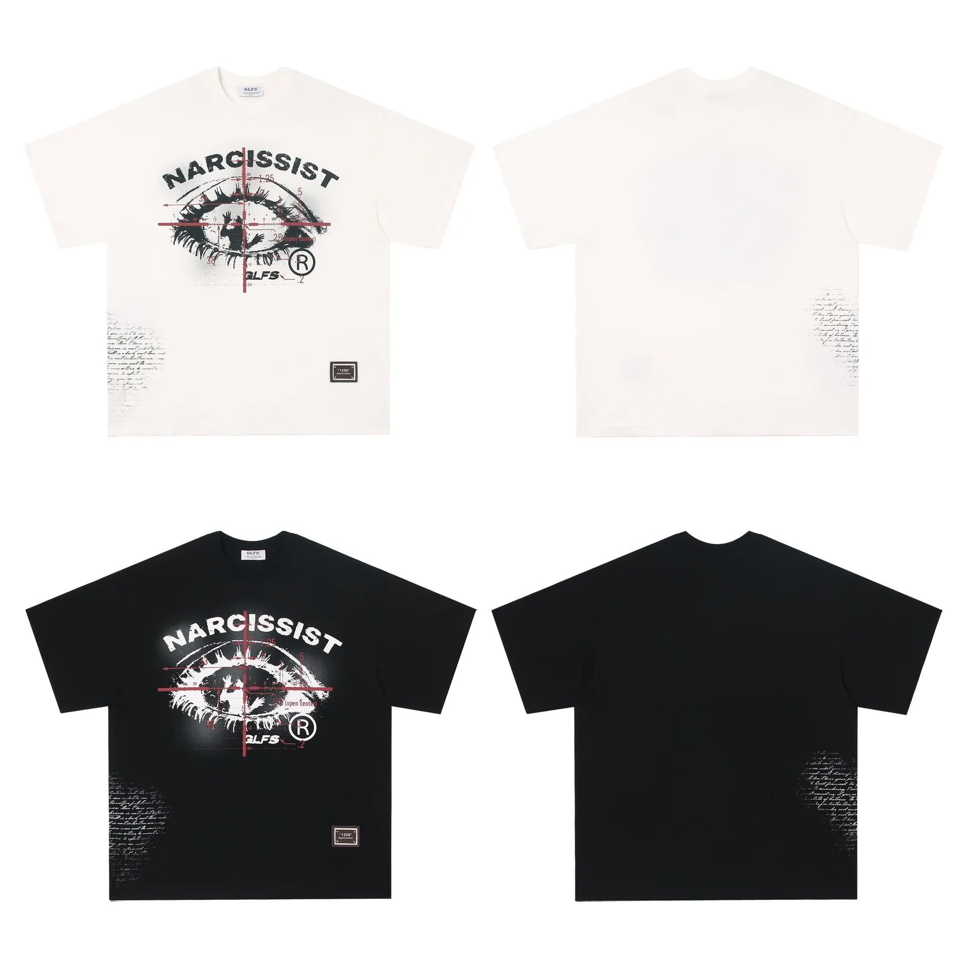 Black and white American retro hip hop gothic T-shirt with letter designs, pure cotton, short sleeves