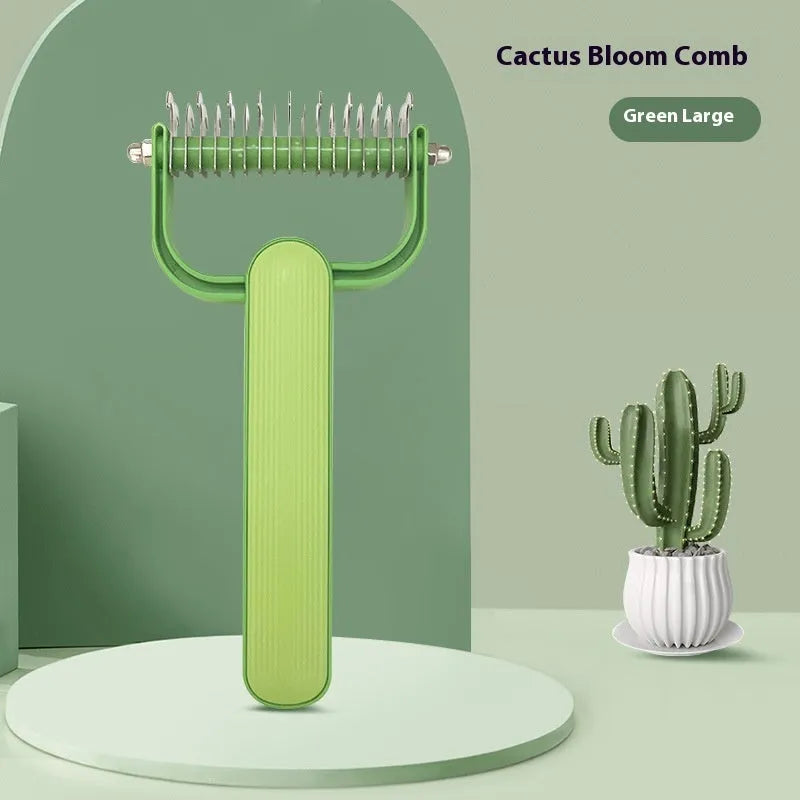 Green pet grooming comb with stainless steel teeth for dog detangling