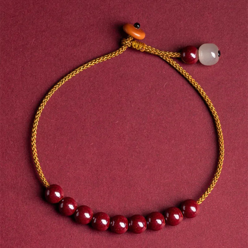 Hand-woven cinnabar and Hetian jade geometric bracelet with adjustable one-piece design