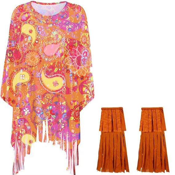 Colourful tie dye cloak costume with rainbow printing and bell sleeves for Halloween parties