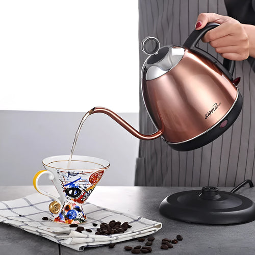 Stainless steel automatic kettle with touch controls in gold, white or yellow colour options