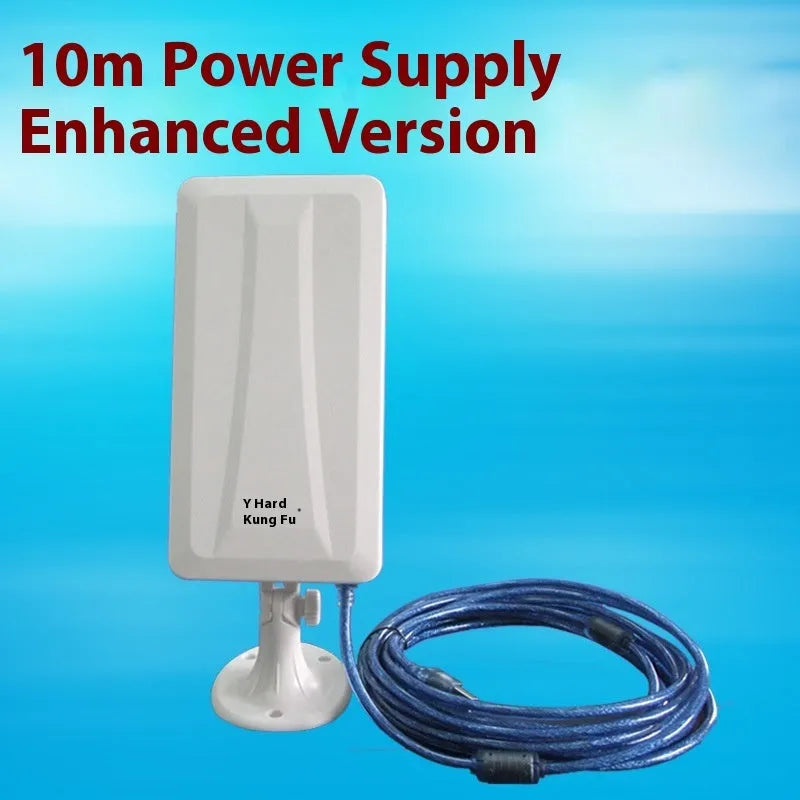 White high power USB wireless network card with Type USB connector showing coverage options