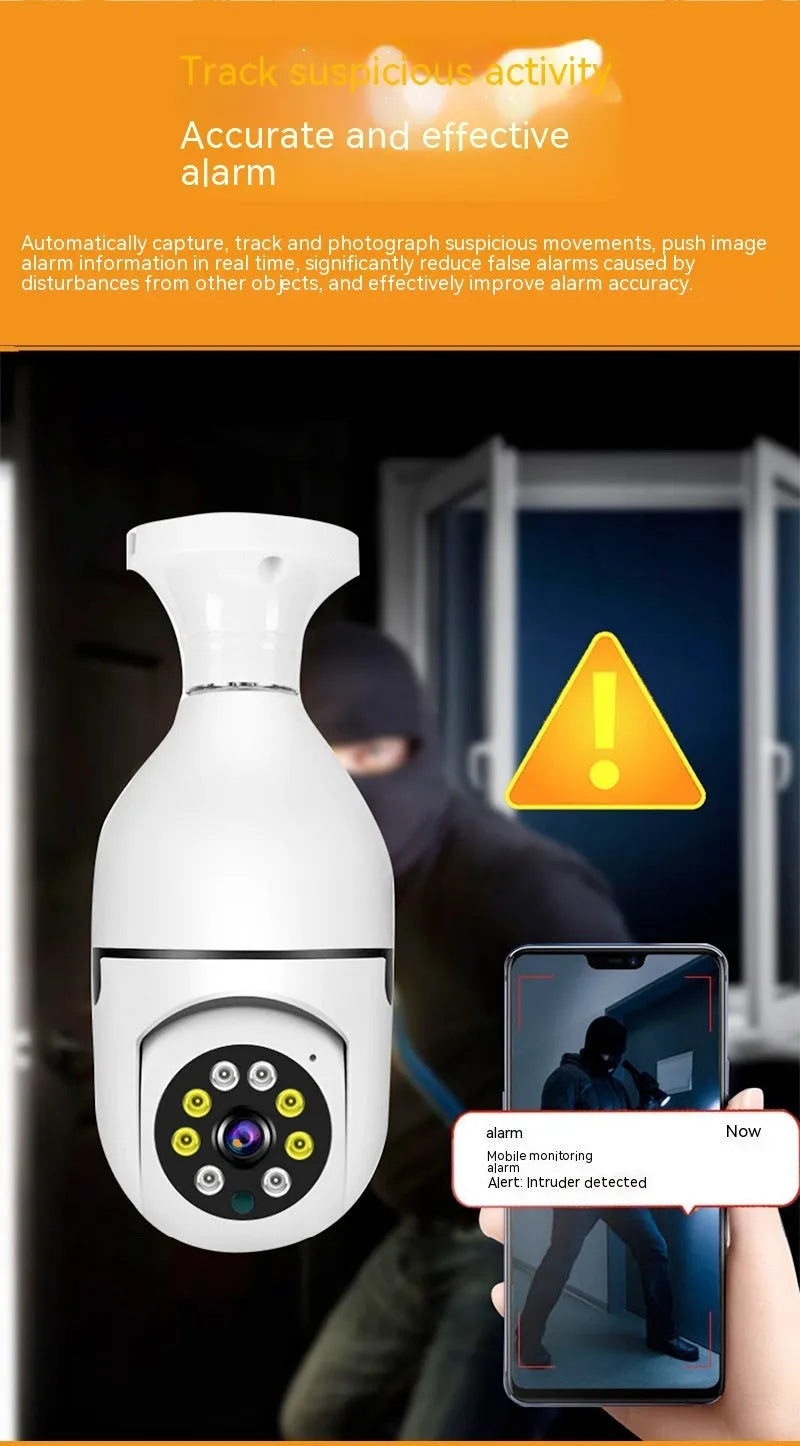 Wireless WiFi bulb security camera with plastic and metal construction measuring 5x12cm