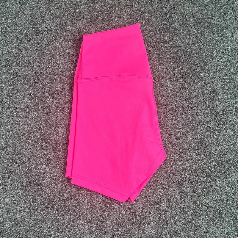 Women's high waist yoga shorts in nylon fabric available in multiple colours and sizes