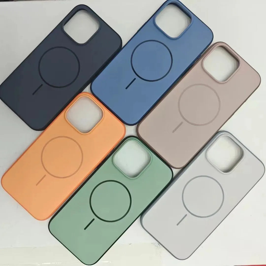 Blue frosted magnetic iPhone case with a dedicated AI photography button on the side.
