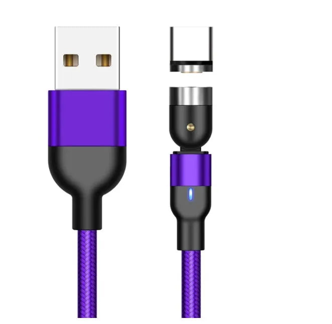 Essager black braided magnetic charging cable with blue LED light, showing 360-degree rotating connector.