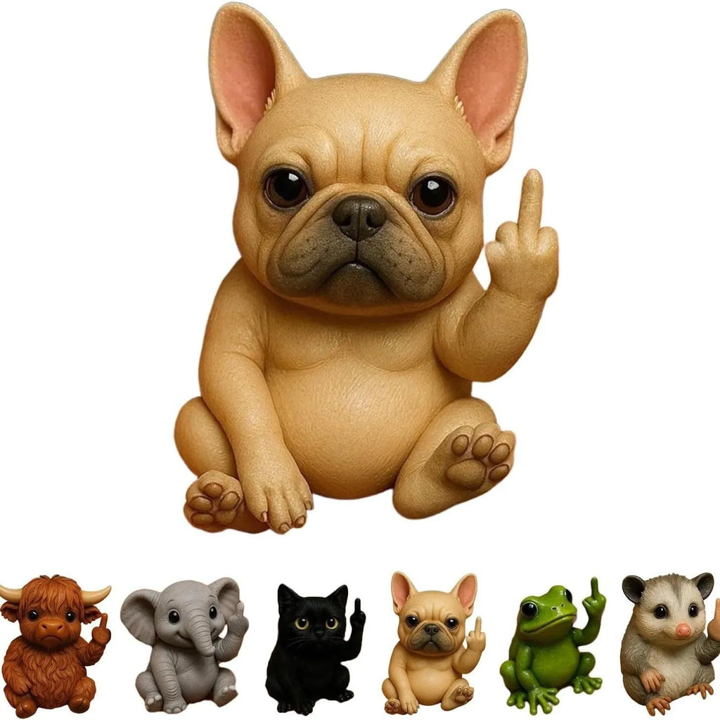 Mini resin animal middle finger doll showing dog style with detailed sculpting and humorous gesture