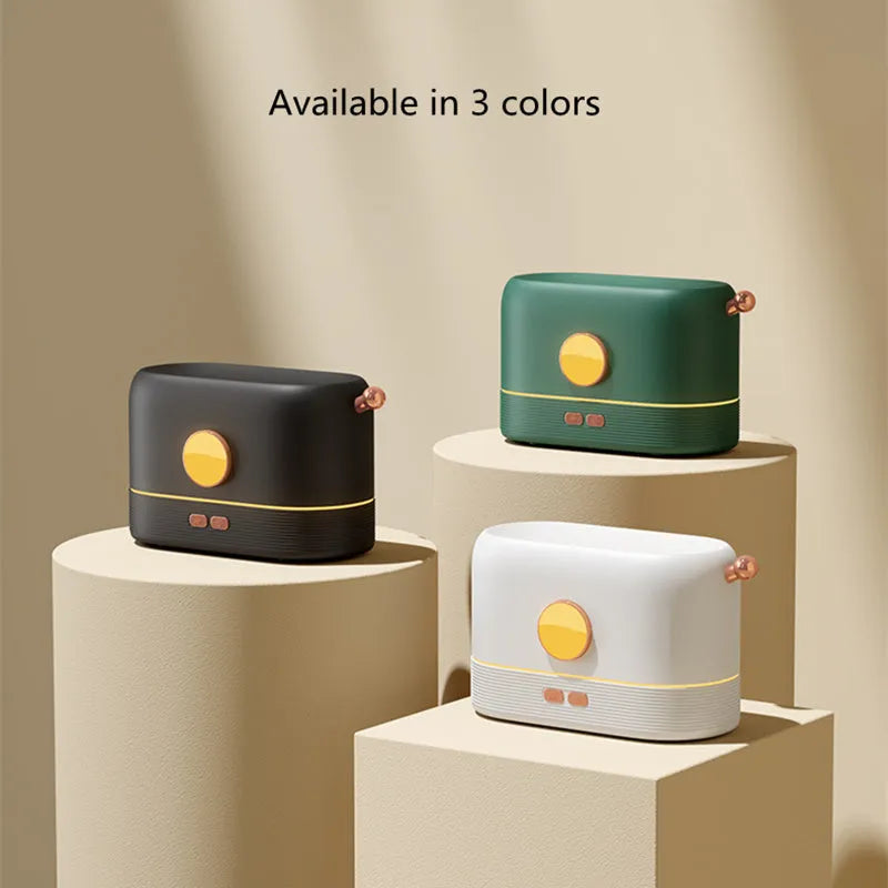 Black USB desktop humidifier diffuser with simulation flame effect and water tank