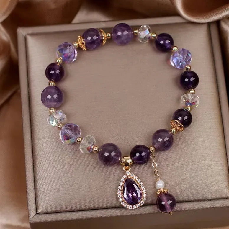 Purple amethyst crystal bracelet for women with micro inlay stone processing