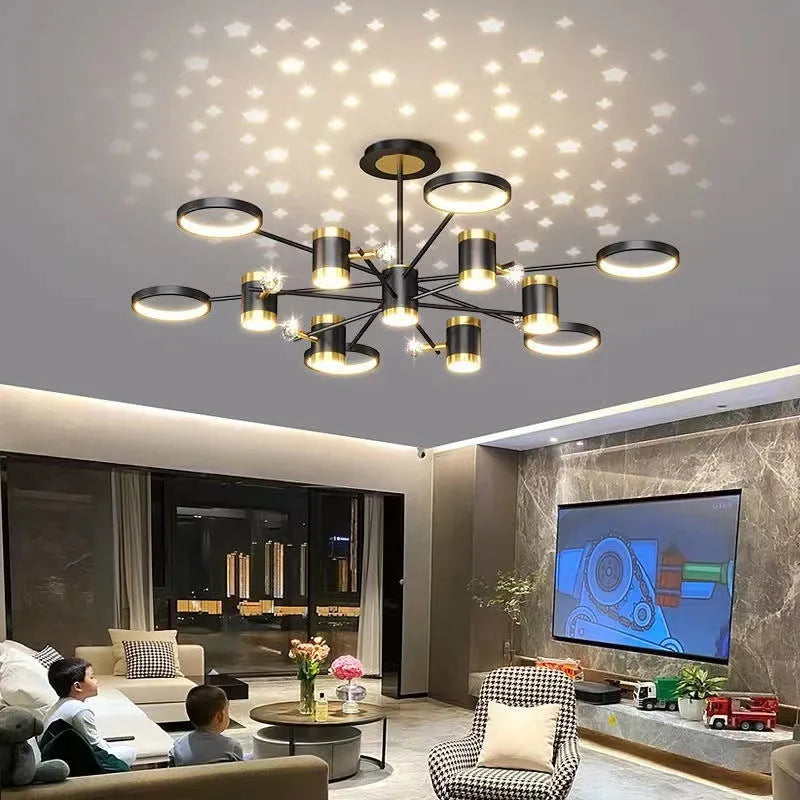 Black 13-head Nordic star chandelier with iron construction and remote control