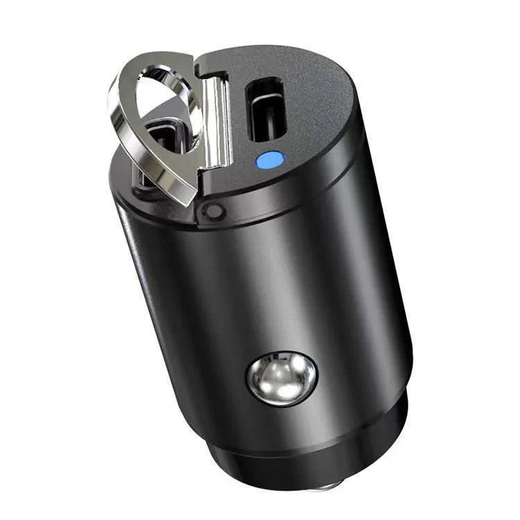 Mini 30W car cigarette lighter charger in zinc alloy housing with PD and QC fast charging