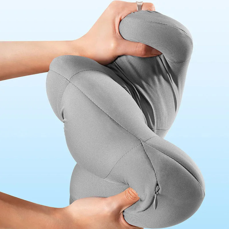Grey and orange car head pillow and lumbar support set with memory foam interior